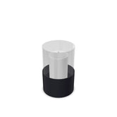 Hurricane candle holder Tom Small, black powder-coated steel with clear glass cylinder, 17 cm.