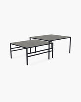 Outdoor Lounge Table Set Anton, two nesting tables, black powder-coated stainless steel frames with Dekton Grafite tops
