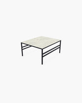 Outdoor Lounge Table Anton Small, black powder-coated stainless steel frame with Dekton Sabbia top