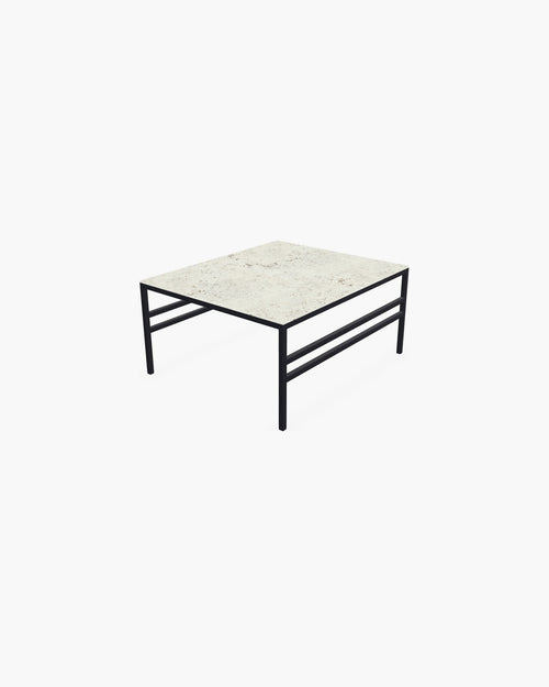 Outdoor Lounge Table Anton Small, black powder-coated stainless steel frame with Dekton Sabbia top