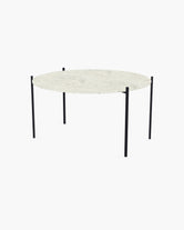 Outdoor Lounge Table Leo Large, black powder-coated stainless steel frame with round Dekton Sabbia top