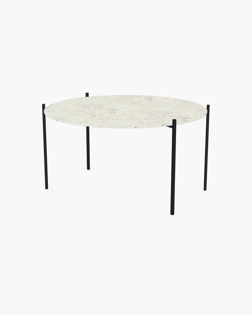 Outdoor Lounge Table Leo Large, black powder-coated stainless steel frame with round Dekton Sabbia top
