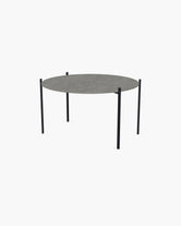 Outdoor Lounge Table Leo Medium, black powder-coated stainless steel frame with round Dekton Grafite top
