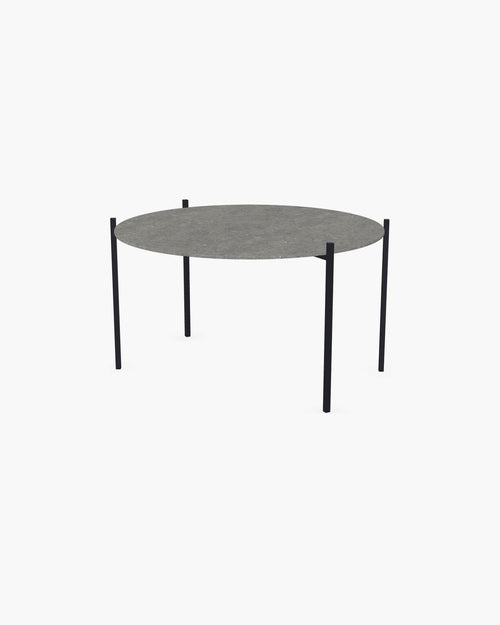 Outdoor Lounge Table Leo Medium, black powder-coated stainless steel frame with round Dekton Grafite top