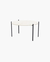 Outdoor Lounge Table Leo Medium, black powder-coated stainless steel frame with round Dekton Grigio top