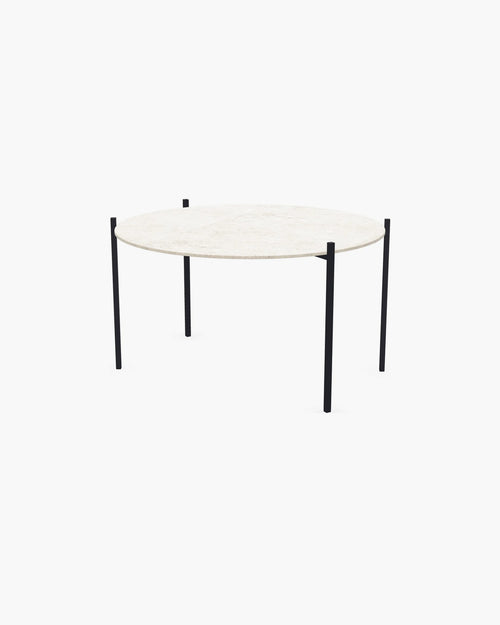 Outdoor Lounge Table Leo Medium, black powder-coated stainless steel frame with round Dekton Grigio top