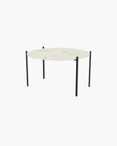Outdoor Lounge Table Leo Medium, black powder-coated stainless steel frame with round Dekton Sabbia top