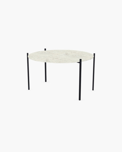 Outdoor Lounge Table Leo Medium, black powder-coated stainless steel frame with round Dekton Sabbia top