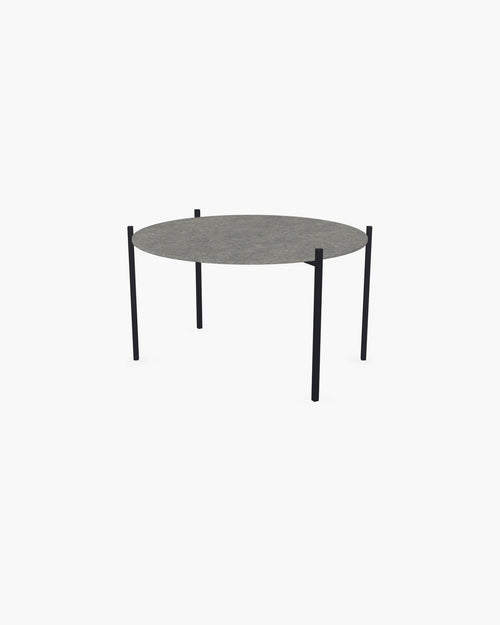 Outdoor Lounge Table Leo Small, black powder-coated stainless steel frame with round Dekton Grafite top