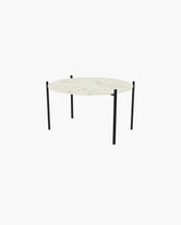 Outdoor Lounge Table Leo Small, black powder-coated stainless steel frame with round Dekton Sabbia top