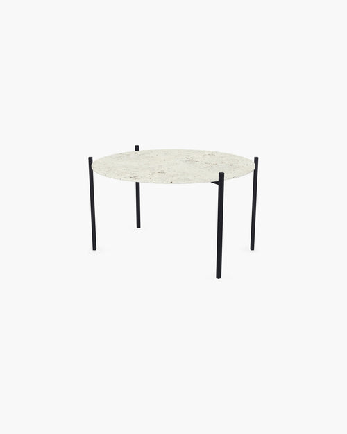 Outdoor Lounge Table Leo Small, black powder-coated stainless steel frame with round Dekton Sabbia top