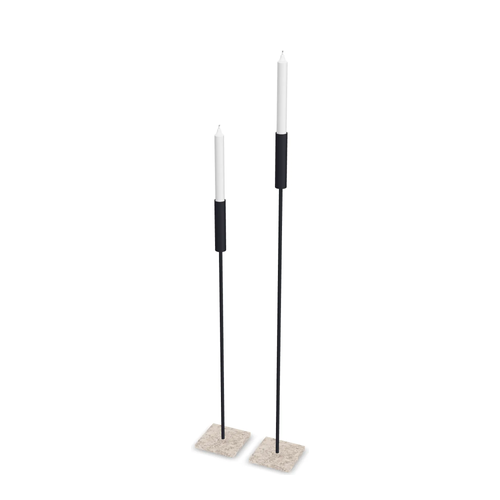 Floor Candle Holder Vera Set of 2, black powder-coated steel frame on Moorland fog Caesarstone base