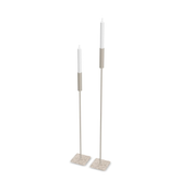 Floor Candle Holder Vera Set of 2, taupe powder-coated steel frame on Moorland fog Caesarstone base