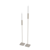 Floor Candle Holder Vera Set of 2, taupe powder-coated steel frame on Turbin grey Caesarstone base