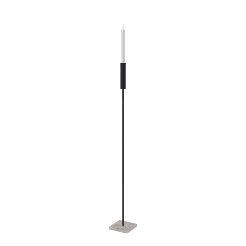 Floor Candle Holder Vera Large, black powder-coated steel frame on Turbin grey Caesarstone base