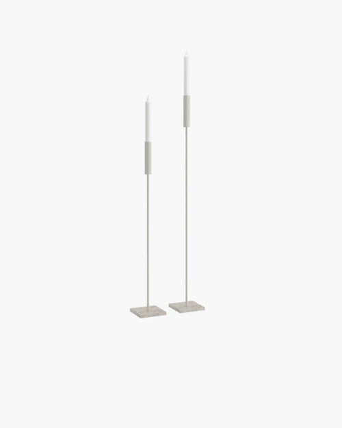 Beige floor candleholders set of 2 in minimalist style, perfect for Scandinavian-inspired decor.