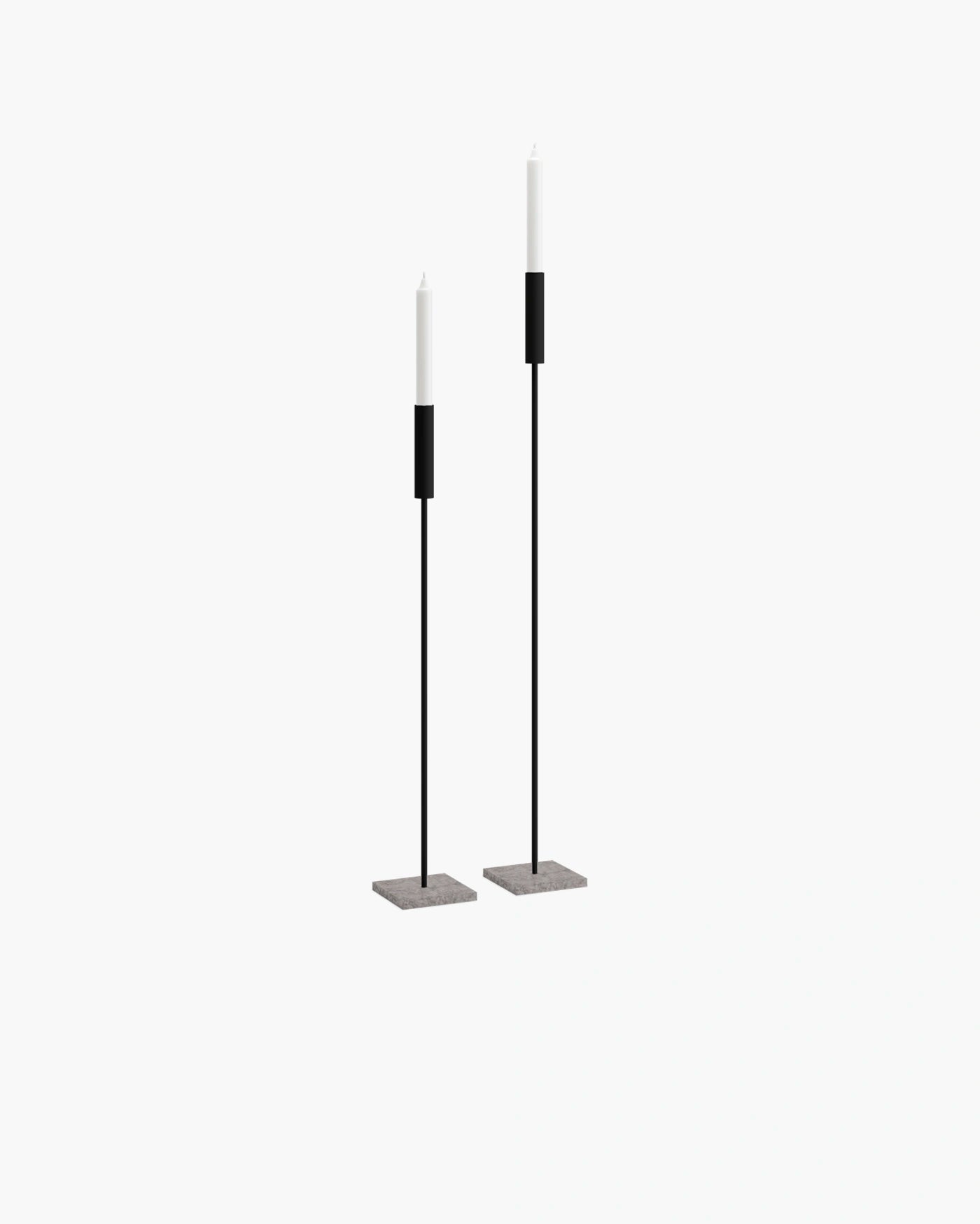 Vera Floor candleholder set of 2 in black with turbin grey base, ideal for modern minimal interiors.