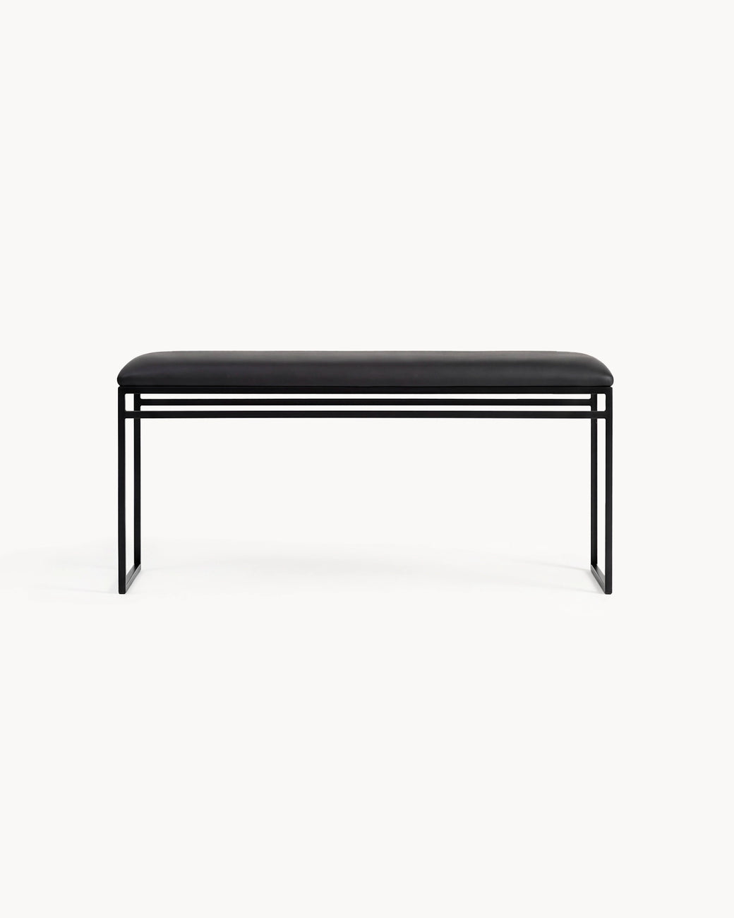 Modern black Bench with vegan leather seat, minimalist design for contemporary spaces.