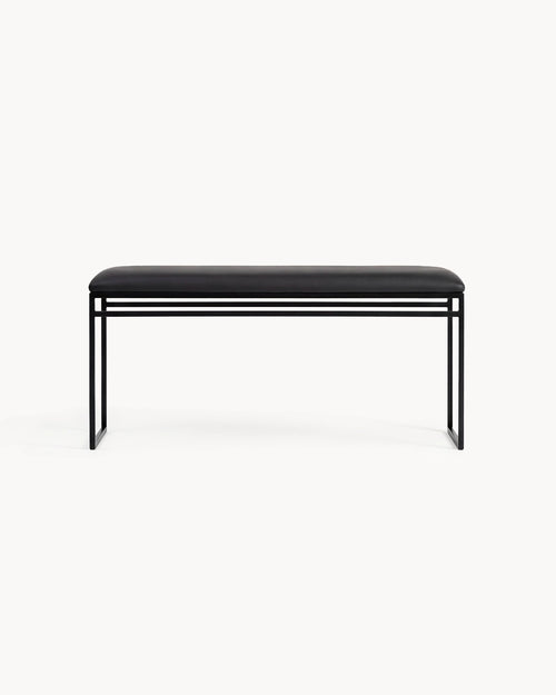 Modern black Bench with vegan leather seat, minimalist design for contemporary spaces.