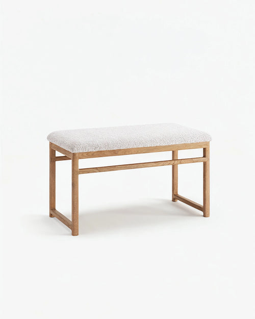 Wilma wood bench - Oak - Ivory bouclé