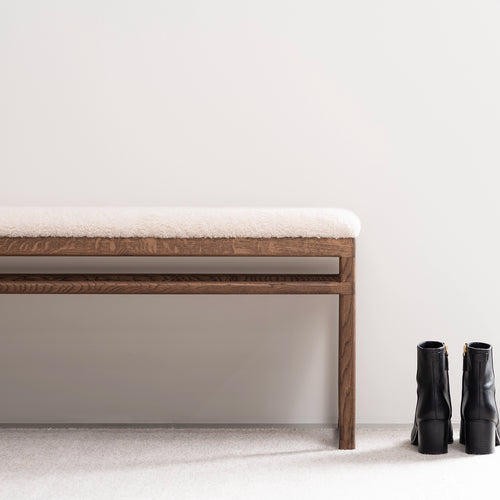 Banc Wilma - Chêne foncé - Bouclé Ivory