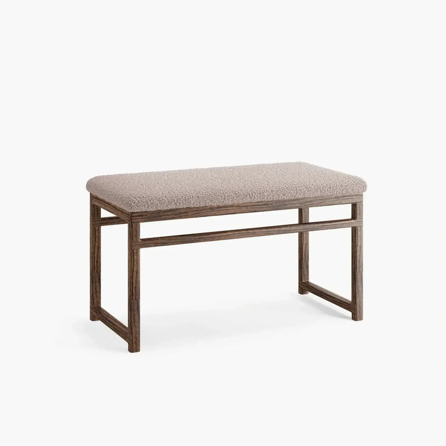 Wooden Bench Alva – Dark Oak – Greige Bouclé