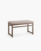 Wilma wood bench featuring dark oak frame and greige bouclé upholstery, ideal for modern home decor.