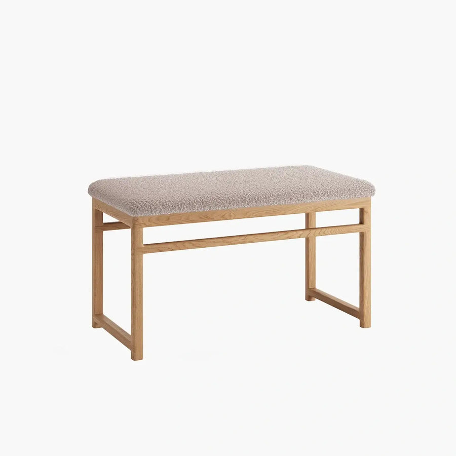 Wooden Bench Alva – Natural Oak – Greige Bouclé